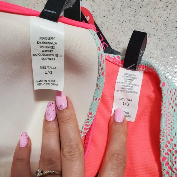 NWT RARE NINETY-NINE DEGREES CROCHET LACE BIKINI SET SZ L TEAL & NEON PINK - Picture 8 of 11